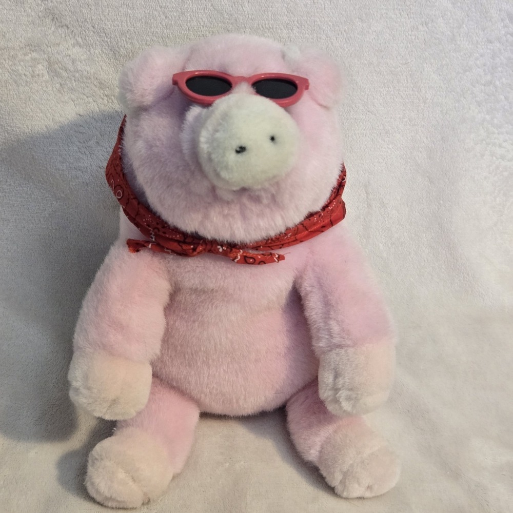 Vintage 1988 Commonwealth Lush Plush Pink Pig Sunglasses Bandana Stuffed Animal